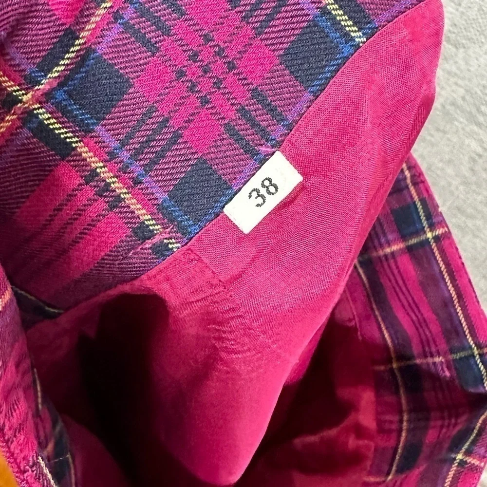 VTG high waisted pink plaid bermuda shorts with belt loops size 38